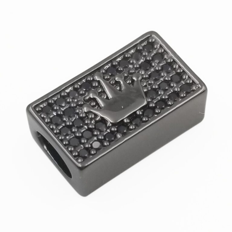 18K Gold Filled Black CZ Large Hole Embossment Crown Spacer 18K Gold CZ Micro Pave Beads Cuboid Spacer Beads Men’s Bracelet Findings 13x8mm, BD073