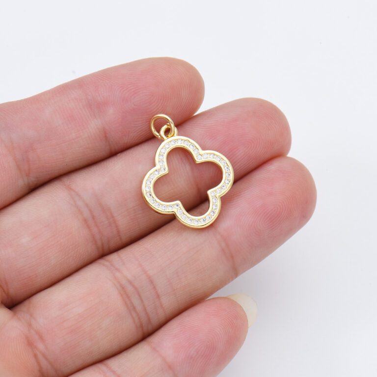 18K Gold Filled Four Leaf Clover Charm, Silver Clover Charm, Good Luck Charm, Lucky Charm Pendant for Necklace Bracelet Earrings Component, CP1782