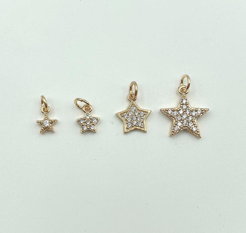 18K Gold Filled Star Charm Pendant, Tiny Star Cubic Zirconia Bracelet Necklace Pendant Earring Charm Gift for Woman Jewelry Making, CP010