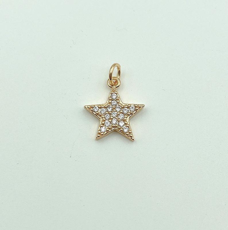 18K Gold Filled Star Charm Pendant, Tiny Star Cubic Zirconia Bracelet Necklace Pendant Earring Charm Gift for Woman Jewelry Making, CP010