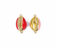 18K Gold Filled Enamel Cowrie Shell Connector, Cowrie Shell Charm, Shell Pendant, Connector Charms, 22x12mm, CN253