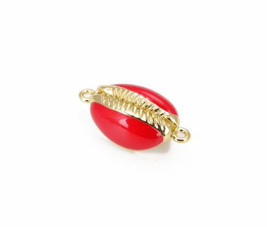 18K Gold Filled Enamel Cowrie Shell Connector, Cowrie Shell Charm, Shell Pendant, Connector Charms, 22x12mm, CN253