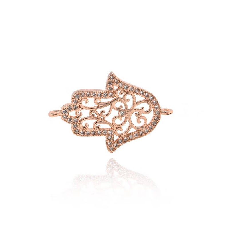 24K Gold Filled Hamsa Pave Charm, Pave CZ Diamond Hamsa Hand Connector Link, Micro Pave CZ Hamsa Connector, 25X16MM| CN026