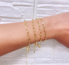 18K Gold Filled Link Chain Bracelet Set, Rectangle Paper Clip Chain Bracelets, Flat Curb Chain Bracelet, Dainty Gold Bracelets for Women, CH281