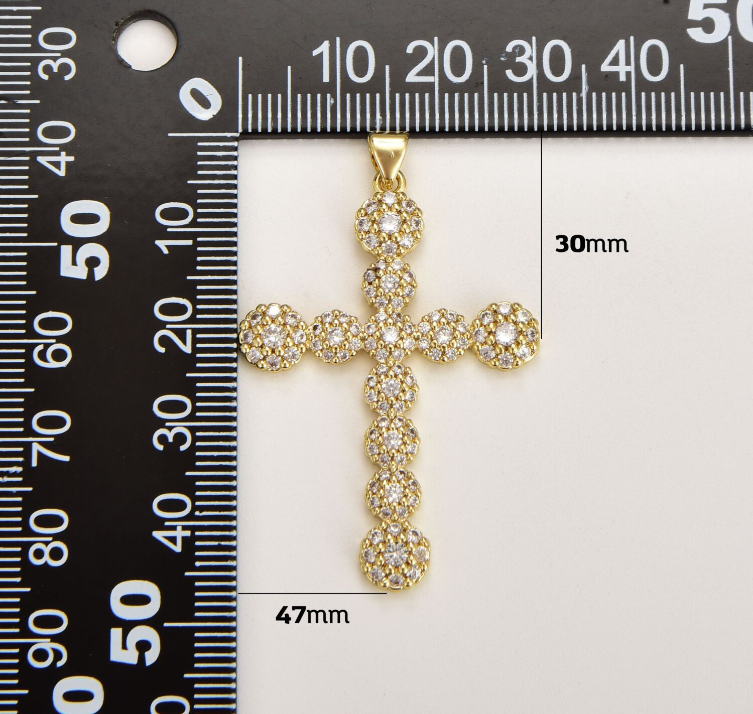 18K Gold Filled Dainty Cross Charm, Gold Filled CZ Micro Pave Pendant, Catholic Jewelry for Necklace Bracelet Jewelry Making Supply, 47x30mm, CP1845