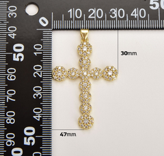 18K Gold Filled Dainty Cross Charm, Gold Filled CZ Micro Pave Pendant, Catholic Jewelry for Necklace Bracelet Jewelry Making Supply, 47x30mm, CP1845