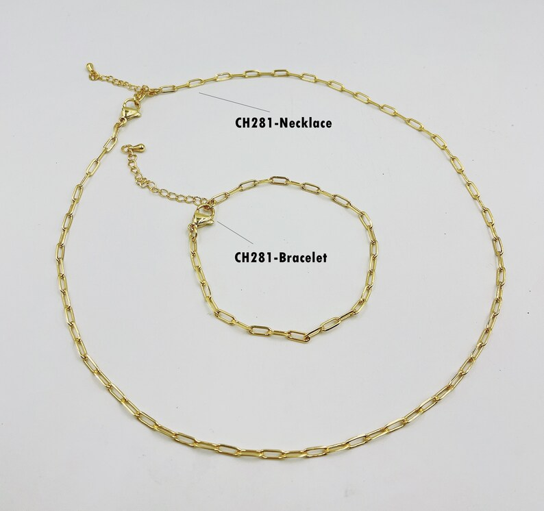 18K Gold Filled Link Chain Bracelet Set, Rectangle Paper Clip Chain Bracelets, Flat Curb Chain Bracelet, Dainty Gold Bracelets for Women, CH281