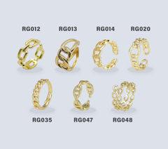 18K Gold Filled Statement Ring Curb Chunky Thick Stackable and Adjustable CZ Open Cable Dainty Link Chain Ring Gift for Her/Him RG-Batch-01