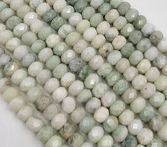 Natural Green Burma Burmese Jade Faceted Rondelle Beads Large Center Drilled Disc Real Genuine Burma Jade 15.5" Full Strand PRP655