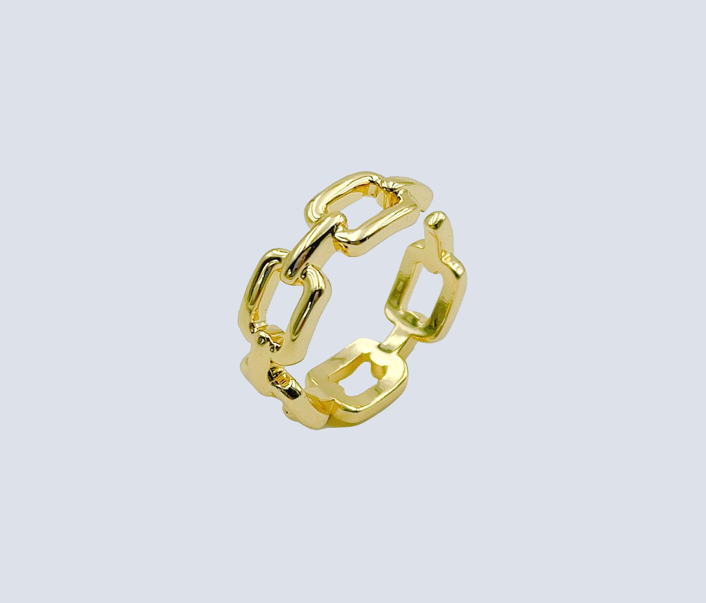 18K Gold Filled Statement Ring Curb Chunky Thick Stackable and Adjustable CZ Open Cable Dainty Link Chain Ring Gift for Her/Him RG-Batch-01