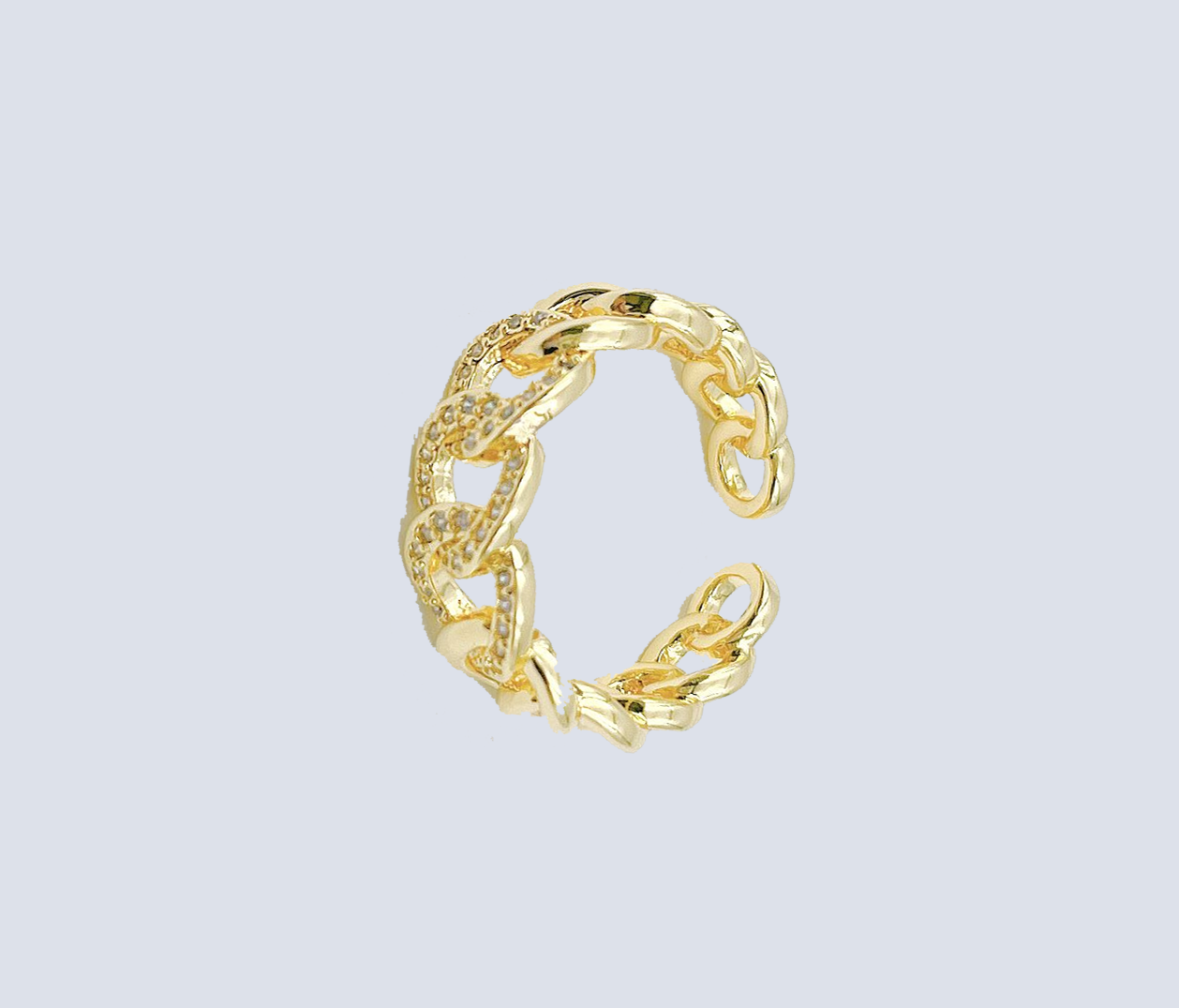 18K Gold Filled Statement Ring Curb Chunky Thick Stackable and Adjustable CZ Open Cable Dainty Link Chain Ring Gift for Her/Him RG-Batch-01