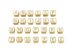 18K Gold Filled Cubic Zirconia Micro Pave Initial Letter Beads 9mm, BD954