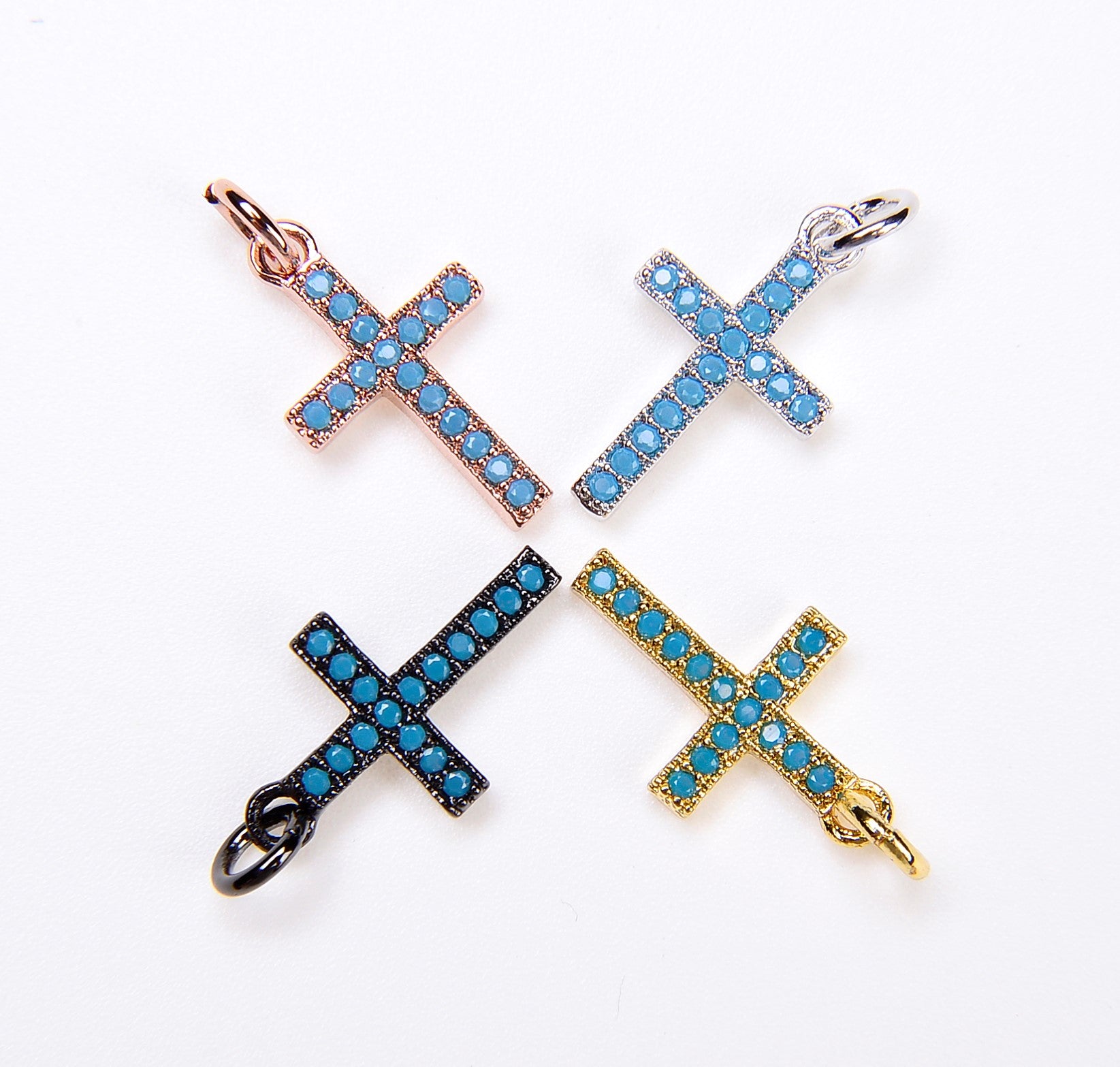 Turquoise Cross Charm 18K Gold Filled Micro Pave Turquoise Cubic Zirconia Gold, Rose Gold, White Gold, Black, Pave Cross Charm, CP007