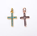 Turquoise Cross Charm 18K Gold Filled Micro Pave Turquoise Cubic Zirconia Gold, Rose Gold, White Gold, Black, Pave Cross Charm, CP007