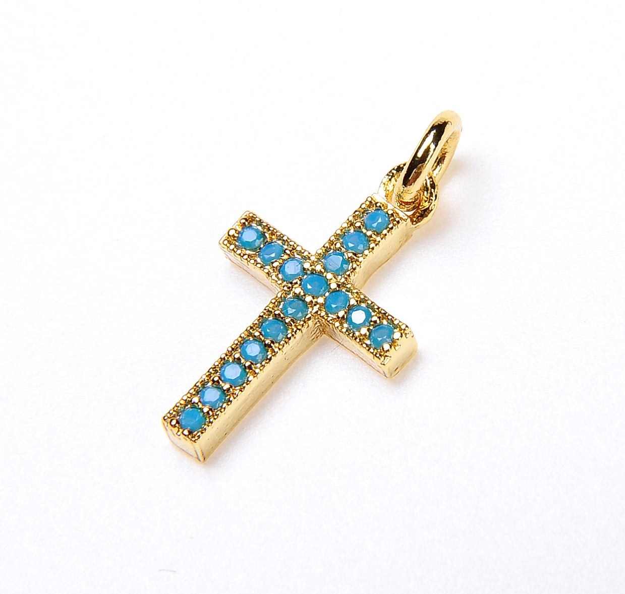 Turquoise Cross Charm 18K Gold Filled Micro Pave Turquoise Cubic Zirconia Gold, Rose Gold, White Gold, Black, Pave Cross Charm, CP007