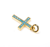 Turquoise Cross Charm 18K Gold Filled Micro Pave Turquoise Cubic Zirconia Gold, Rose Gold, White Gold, Black, Pave Cross Charm, CP007
