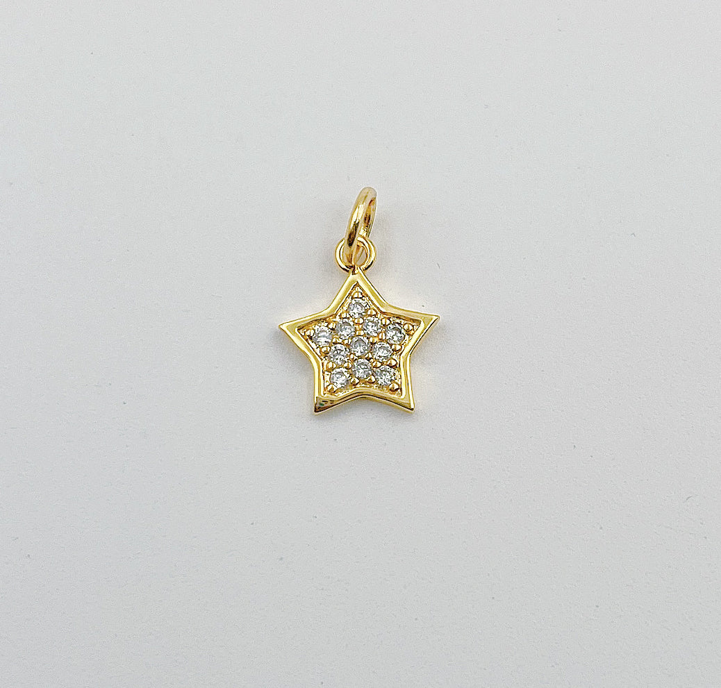 Small Star Charm, 18K Gold Filled Micro Pave CZ Mini Star Charm, Gold Star Charm, Pave CZ Charm, Pave Star Jewelry Bracelet 8x7mm, CP010A