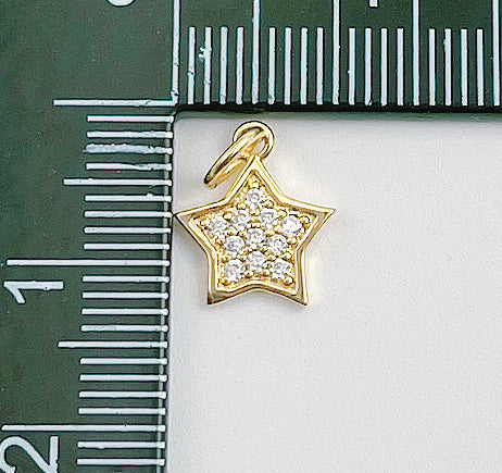 Small Star Charm, 18K Gold Filled Micro Pave CZ Mini Star Charm, Gold Star Charm, Pave CZ Charm, Pave Star Jewelry Bracelet 8x7mm, CP010A