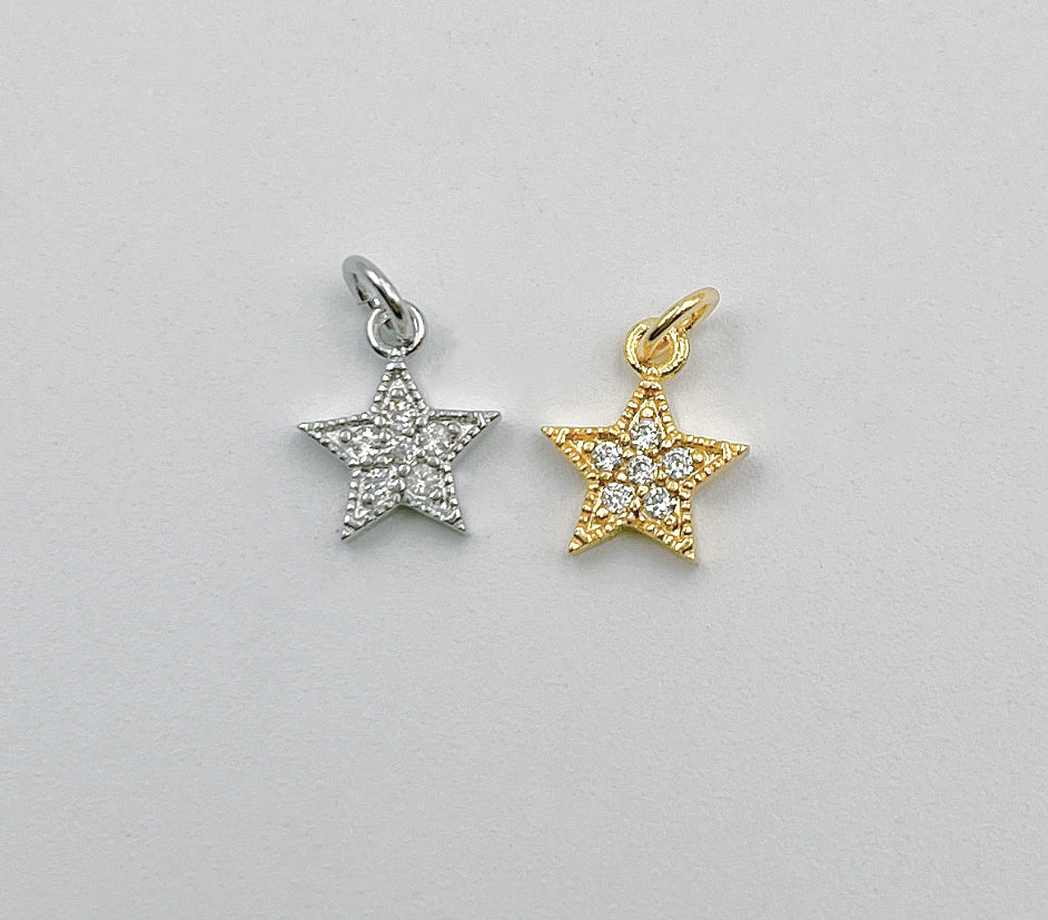 Star Charm, 18K Gold Mini Star Cubic Zirconia Bracelet Necklace Pendant Earring Charm Gift for Woman Jewelry Making, CP010C