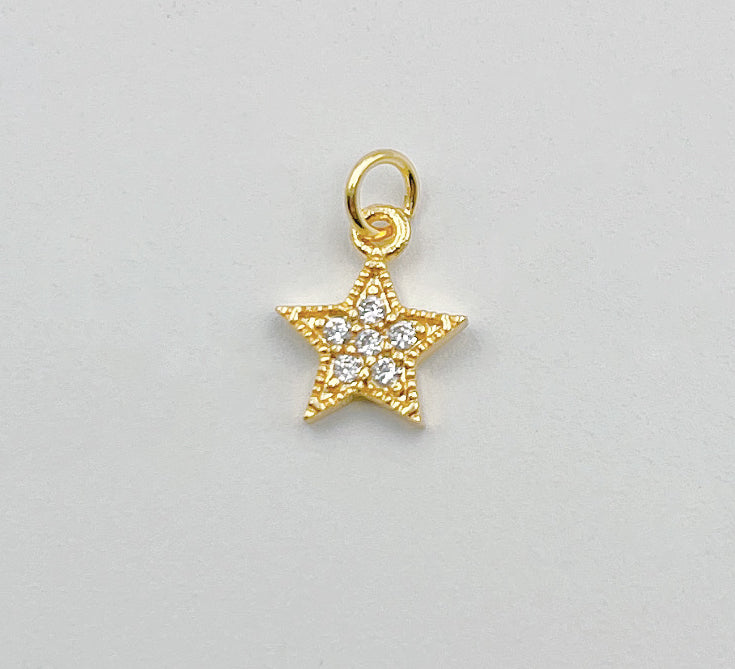 Star Charm, 18K Gold Mini Star Cubic Zirconia Bracelet Necklace Pendant Earring Charm Gift for Woman Jewelry Making, CP010C