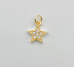 Star Charm, 18K Gold Mini Star Cubic Zirconia Bracelet Necklace Pendant Earring Charm Gift for Woman Jewelry Making, CP010C