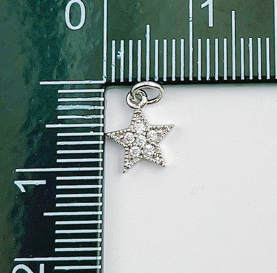 Star Charm, 18K Gold Mini Star Cubic Zirconia Bracelet Necklace Pendant Earring Charm Gift for Woman Jewelry Making, CP010C