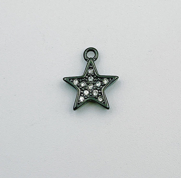 Black Star Charm Pendant, Tiny Star Cubic Zirconia Bracelet Necklace Pendant Earring Charm Gift for Woman Jewelry Making, 12x10mm, CP010