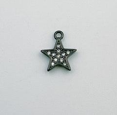 Black Star Charm Pendant, Tiny Star Cubic Zirconia Bracelet Necklace Pendant Earring Charm Gift for Woman Jewelry Making, 12x10mm, CP010