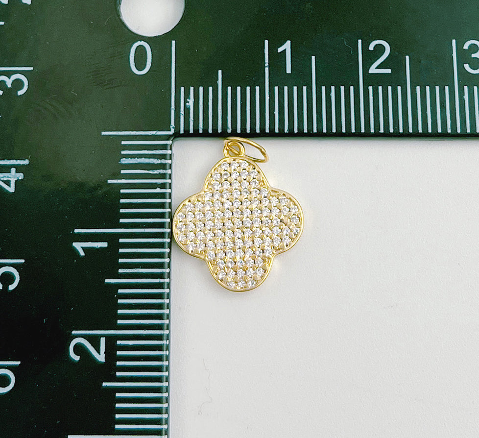 Dainty Micro Pave Four Leaf Clover Charm 18K gold filled Lucky Clover Charm for Bracelet Necklace Earrings Component, Leaf Charms, CP015