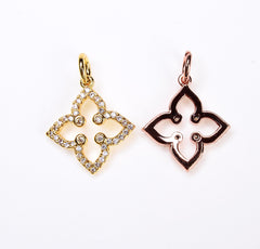 18K Gold Filled Clover Charm Pendant, Micro Pave CZ Four Leaf Clover Charm, Quatrefoil Jewelry, Wholesales, 22x16mm, CP016