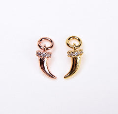 Mini Horn Charm, 18K Gold Micro Pave CZ Tiny Italian Horn Charm, Mini Pave Honk Charm, Micro Pave Mini Charm, Tusk, 10x4mm, CP020