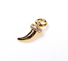 Mini Horn Charm, 18K Gold Micro Pave CZ Tiny Italian Horn Charm, Mini Pave Honk Charm, Micro Pave Mini Charm, Tusk, 10x4mm, CP020