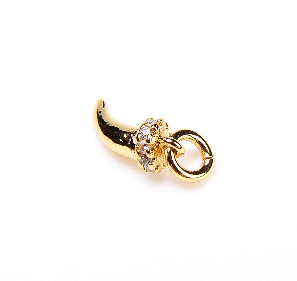 Mini Horn Charm, 18K Gold Micro Pave CZ Tiny Italian Horn Charm, Mini Pave Honk Charm, Micro Pave Mini Charm, Tusk, 10x4mm, CP020