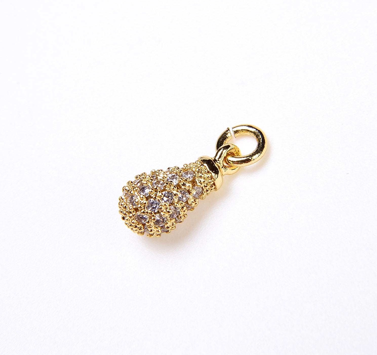 Teardrop Crystal Charm Pendants 24K Gold Rhinestone Pave Charm Pendant Puffy Teardrop Oval Charm Rain Drop 16x6mm CP022