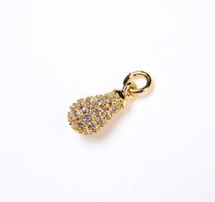 Teardrop Crystal Charm Pendants 24K Gold Rhinestone Pave Charm Pendant Puffy Teardrop Oval Charm Rain Drop 16x6mm CP022