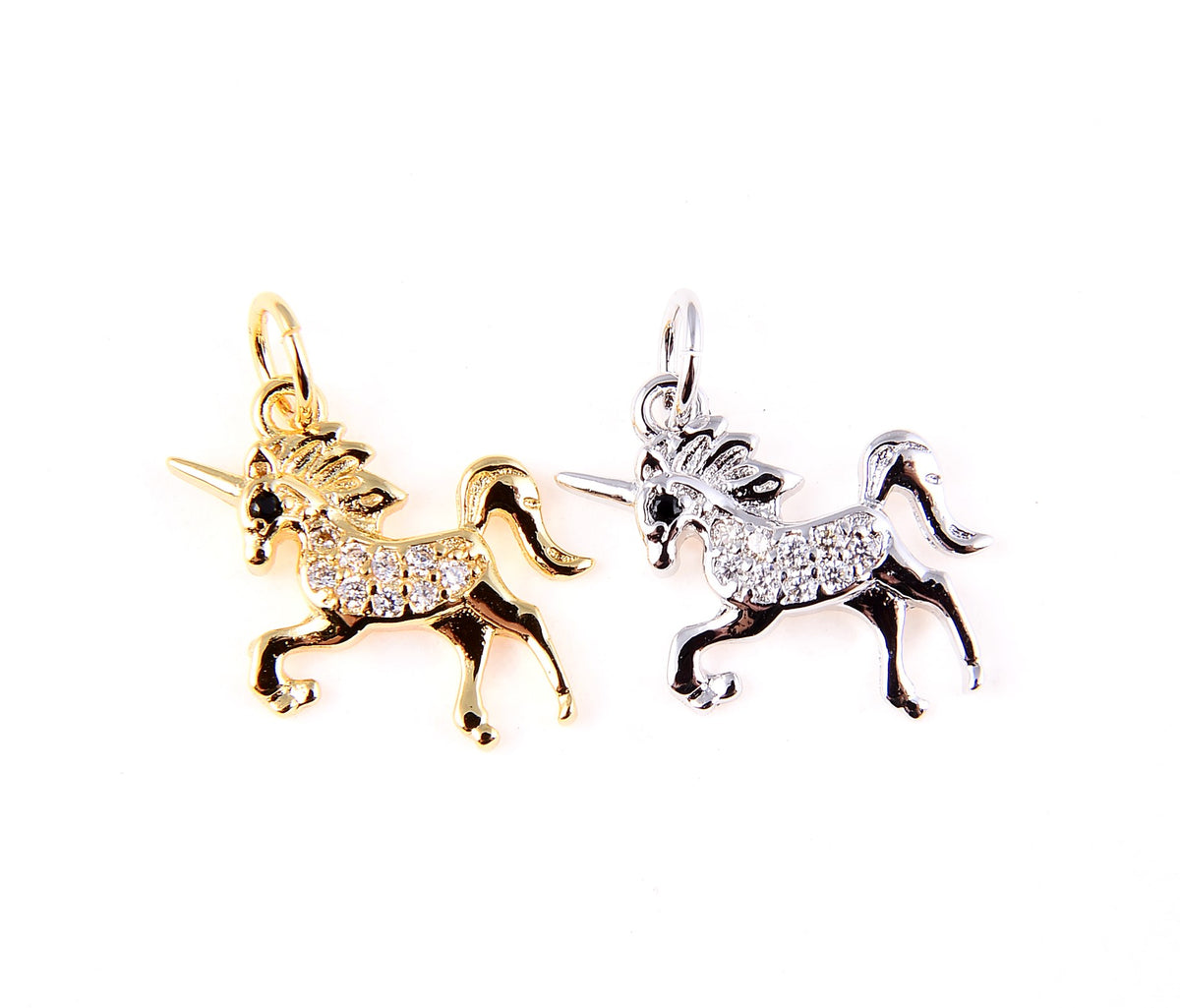 Delicate UNICORN Charm, 18K Gold Micro Pave cz Unicorn Pendant, Gold/ White Gold Pave Unicorn charms, 1/2PCS, 14x15mm, CP023