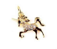 Delicate UNICORN Charm, 18K Gold Micro Pave cz Unicorn Pendant, Gold/ White Gold Pave Unicorn charms, 1/2PCS, 14x15mm, CP023