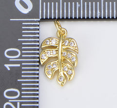 Dainty Gold Monstera Leaf Charms Pendant, 18K Gold Filled Leaf Charm DIY Earring Necklace Jewelry Accessory DIY Craft Micro Pave Charm CP025