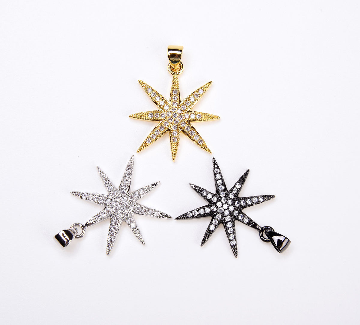 18K Gold Filled Starburst pendant/ Charm, Micro Pave CZ Christmas Holiday Star Pendant, Cubic Zirconia, 27x21mm, CP027