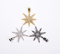 18K Gold Filled Starburst pendant/ Charm, Micro Pave CZ Christmas Holiday Star Pendant, Cubic Zirconia, 27x21mm, CP027