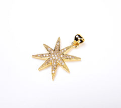 18K Gold Filled Starburst pendant/ Charm, Micro Pave CZ Christmas Holiday Star Pendant, Cubic Zirconia, 27x21mm, CP027