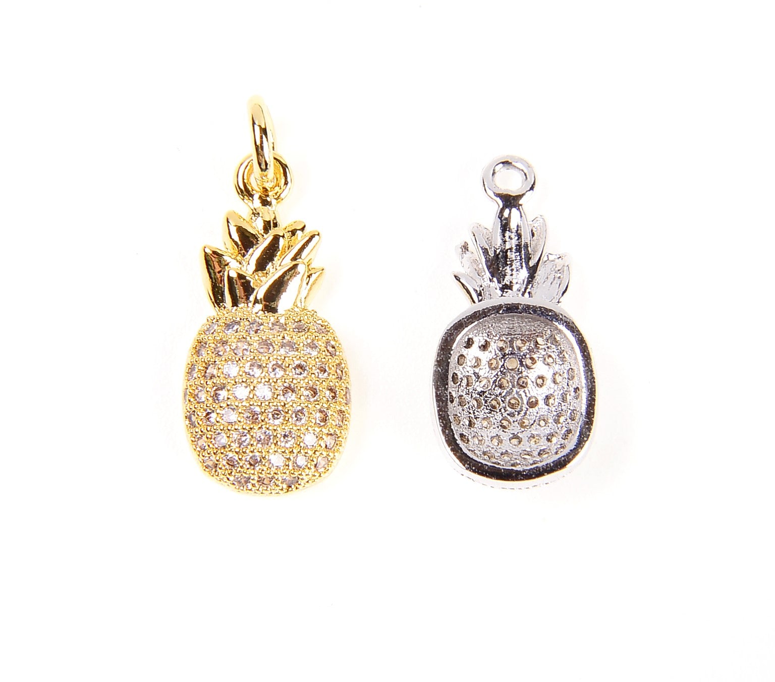 18K Gold Filled Small Pineapple Charm, CZ Micro Pave Pineapple Pendant, Pineapple Charm, Pineapple Necklace, Cubic Zirconia, 22x9mm, CP031