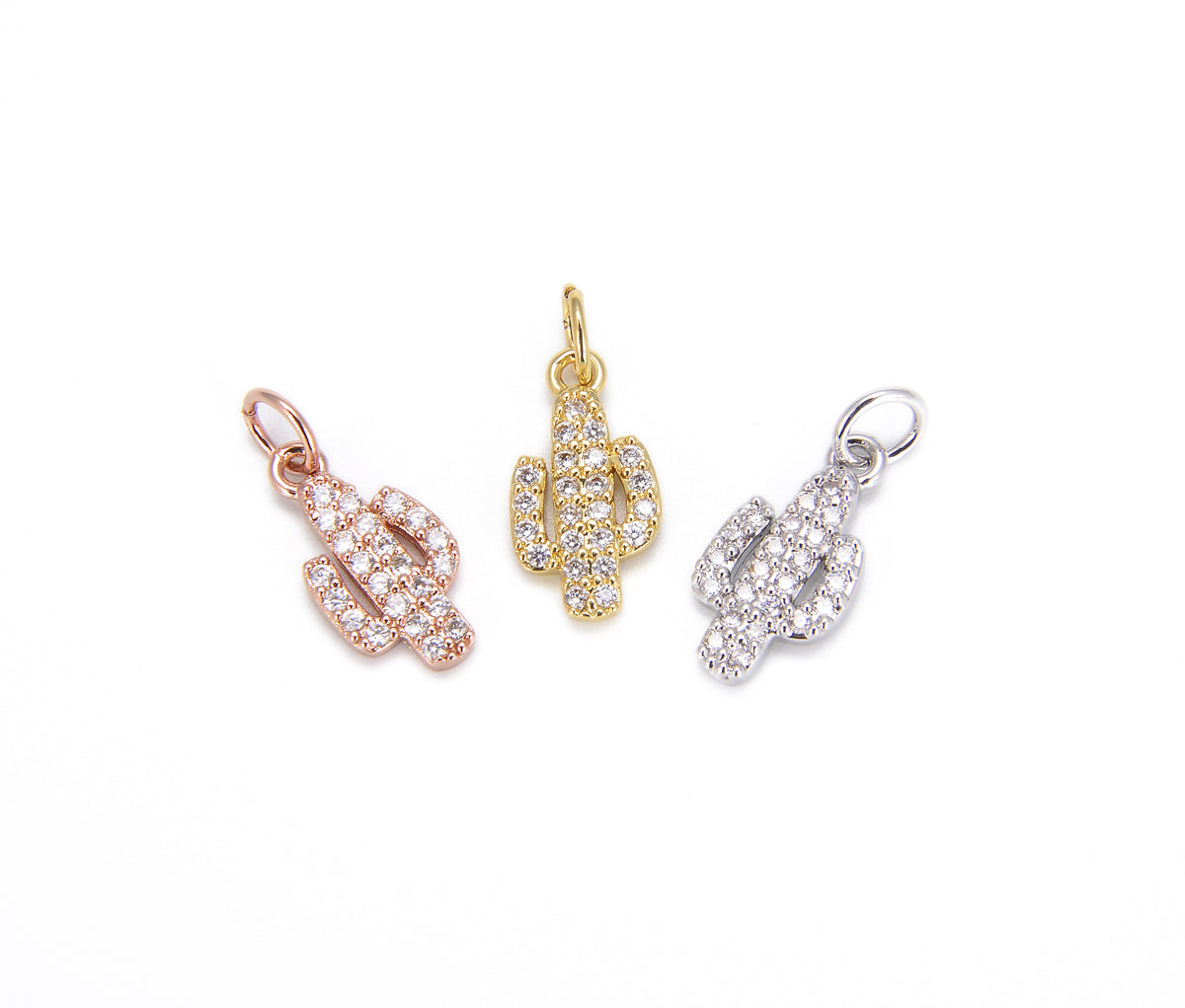 Cactus Charm, 18K Gold CZ Micro Pave Cactus Charm, Cubic Zirconia, Pave Cacti Pendant/Charm, Dessert Charm, 1/2pcs, 16x8mm, CP033