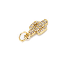 Cactus Charm, 18K Gold CZ Micro Pave Cactus Charm, Cubic Zirconia, Pave Cacti Pendant/Charm, Dessert Charm, 1/2pcs, 16x8mm, CP033