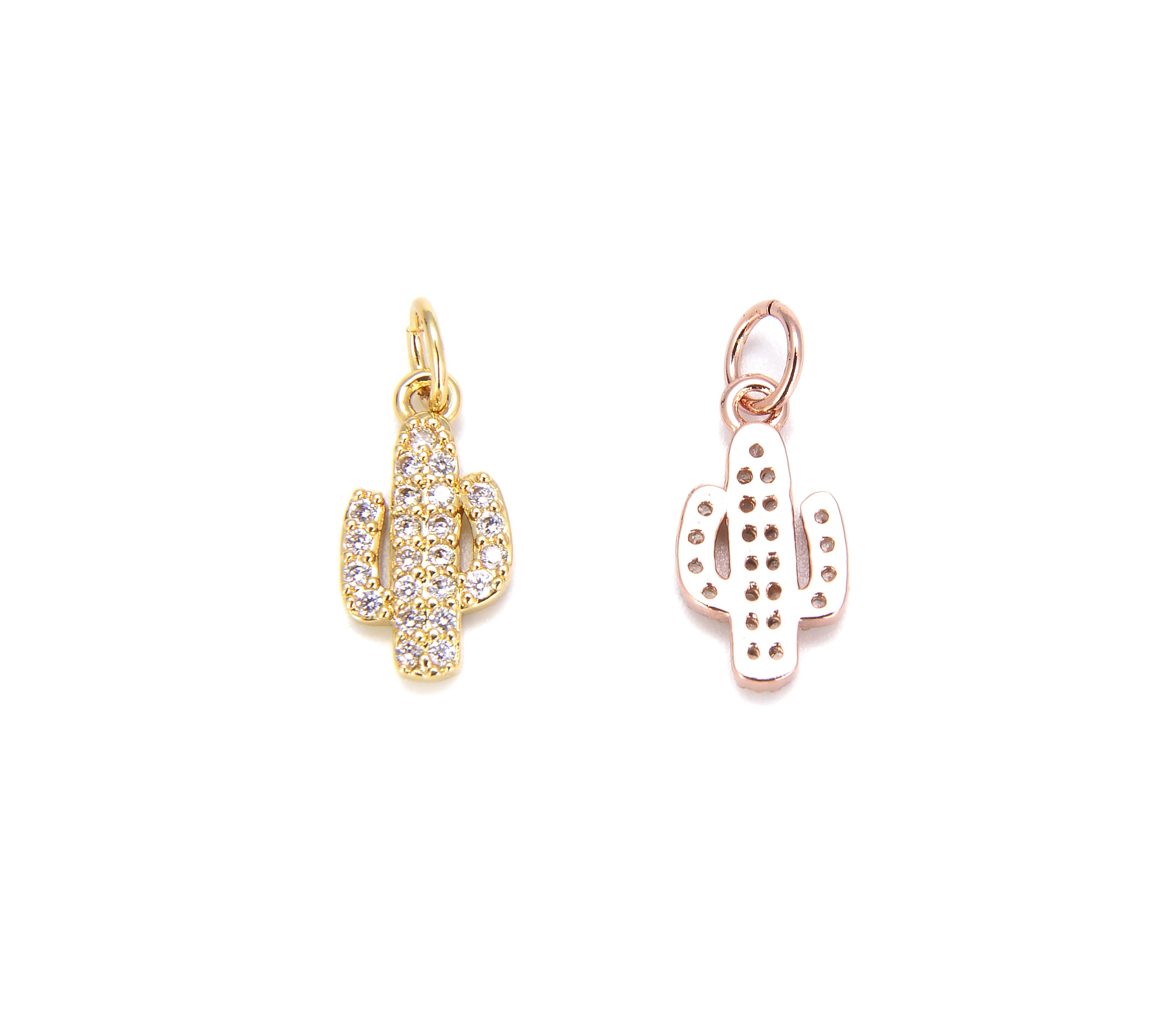 Cactus Charm, 18K Gold CZ Micro Pave Cactus Charm, Cubic Zirconia, Pave Cacti Pendant/Charm, Dessert Charm, 1/2pcs, 16x8mm, CP033