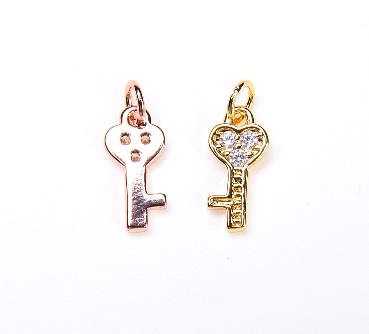 Gold Mini KEY Charm, 18K Gold Filled Micro Pave CZ Key Charm, Friendship Key Charm, Pave Bracelet Charm,12x6mm| CP035