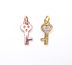 Gold Mini KEY Charm, 18K Gold Filled Micro Pave CZ Key Charm, Friendship Key Charm, Pave Bracelet Charm,12x6mm| CP035