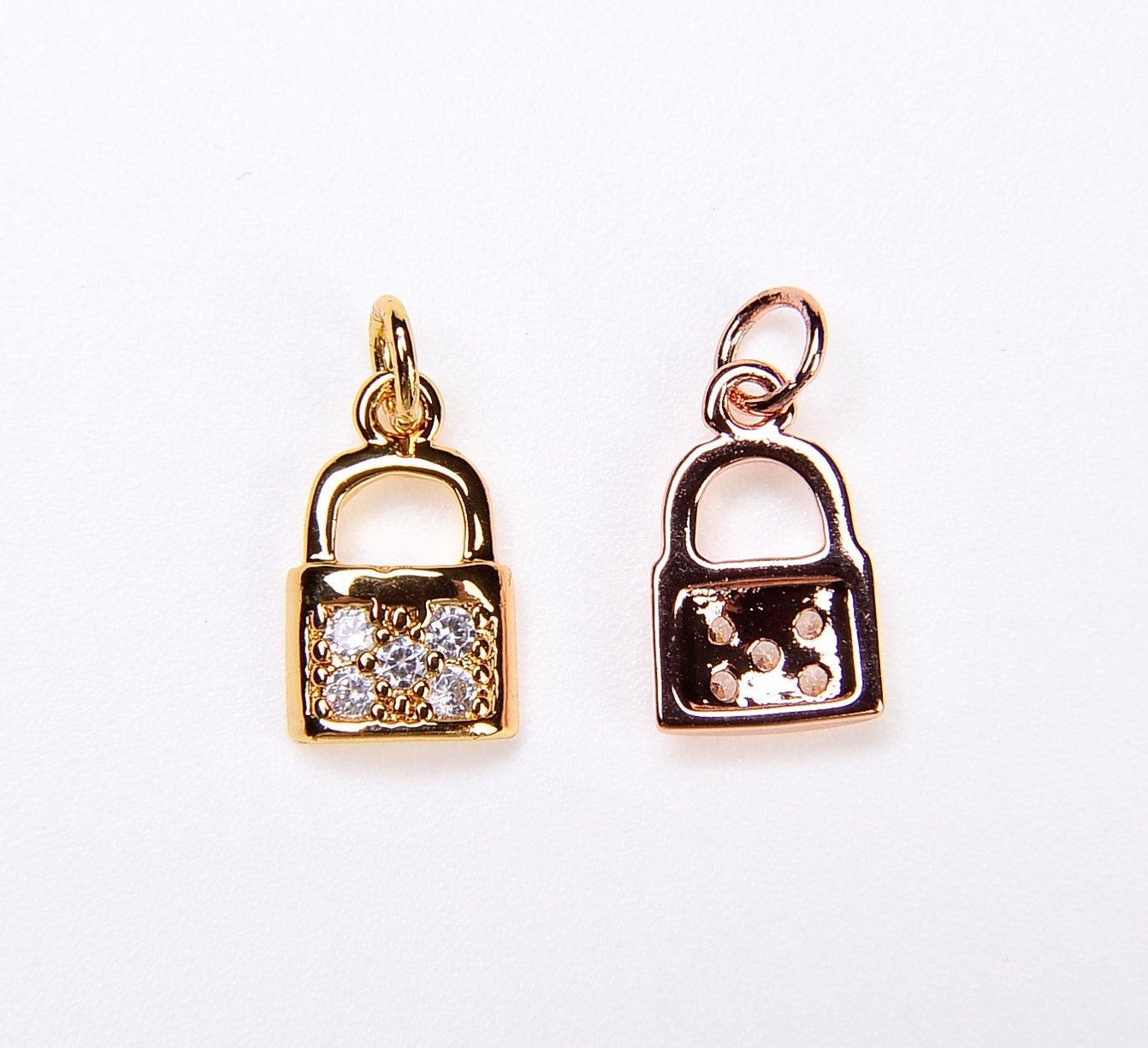 24K Gold Pave Lock Charm, Micro Pave CZ KeyLock Charms, Cubic Zirconia, Rose Gold/ Gold/ White gold/ Black Lock Charm, 11X6mm| CP036