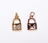 24K Gold Pave Lock Charm, Micro Pave CZ KeyLock Charms, Cubic Zirconia, Rose Gold/ Gold/ White gold/ Black Lock Charm, 11X6mm| CP036