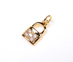 24K Gold Pave Lock Charm, Micro Pave CZ KeyLock Charms, Cubic Zirconia, Rose Gold/ Gold/ White gold/ Black Lock Charm, 11X6mm| CP036